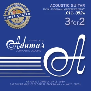 Adamas Strings Acoustic Guitar Nuova phosphor bronze coated set (3) - Set 3 Super-Light .011 (1749NU-3)