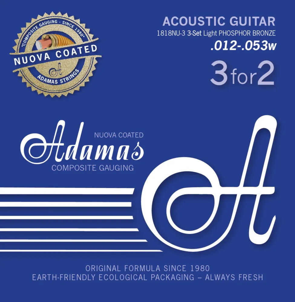 Adamas Strings Acoustic Guitar Nuova phosphor bronze coated set (3) - Set 3 Light .012 (1818NU-3)
