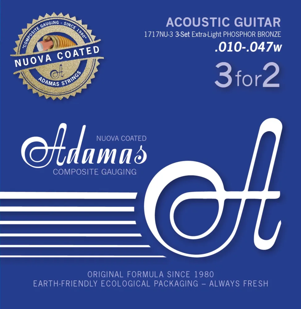 Adamas Strings Acoustic Guitar Nuova phosphor bronze coated set (3) - Set 3 Ex-Light .010 (1717NU-3)