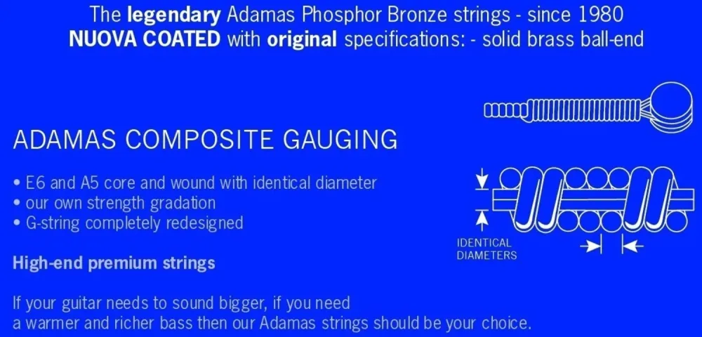 Adamas Strings Acoustic Guitar Nuova phosphor bronze coated set (3) - Set 3 Ex-Light .010 (1717NU-3)