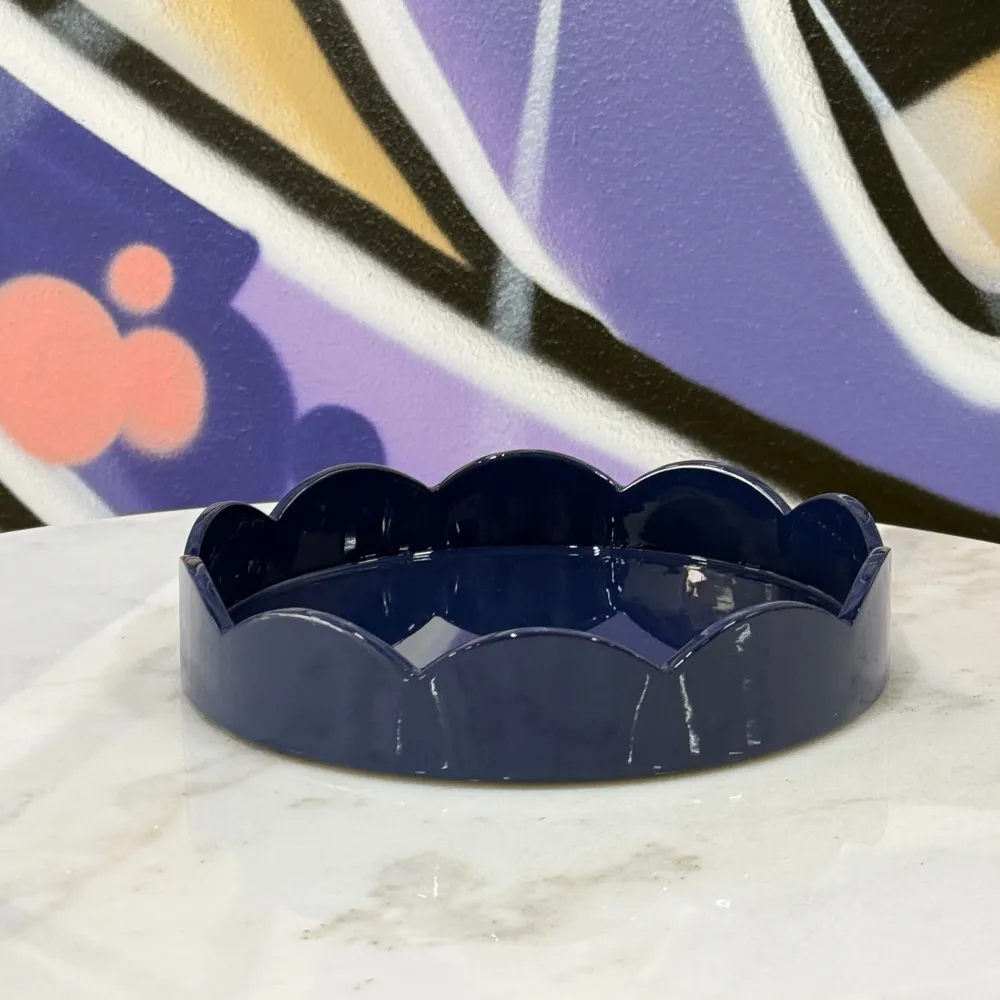 Scalloped Small Round Tray Navy
