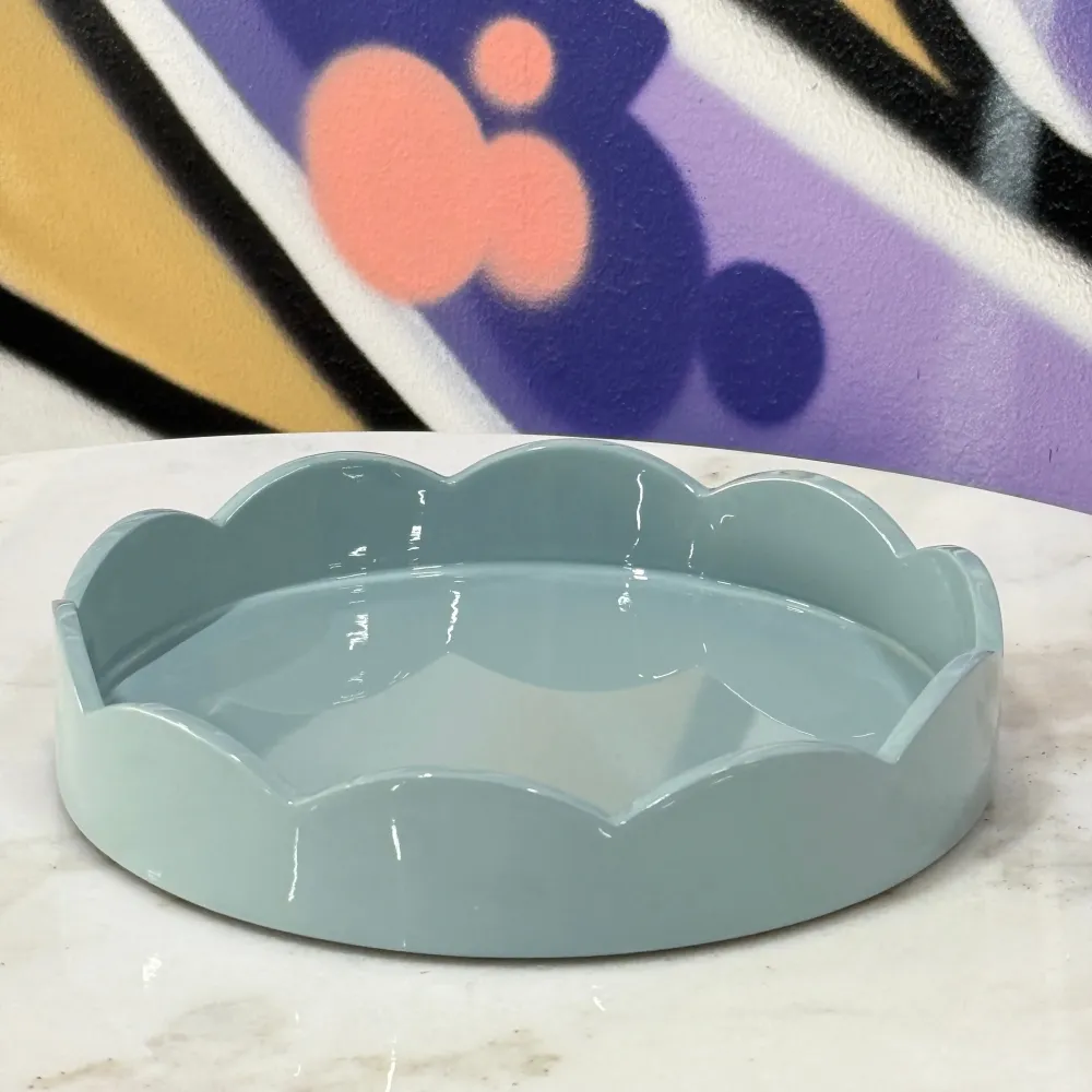 Scalloped Small Round Tray Pale Denim