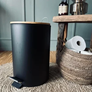 Toalettbøtte med bambuslokk - Svart Big size