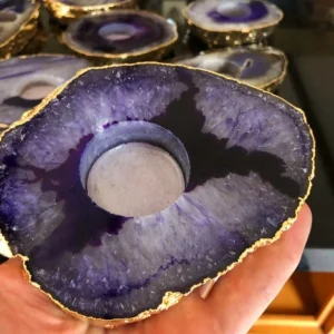 Brazilian Purple Agat Coaster Telys dekorasjon Gold Electroplated, LARGE