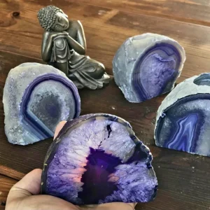 Supervakker XL Agat Geode Telys borddekorasjon, Lilla - 24k Gold Electroplated