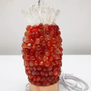 Nyhet / Ny, stor og hÅndlaget " Pineapple " Red Agate t Stone Ledlampe med dekorativ Crystal Top Decor..18x8cm