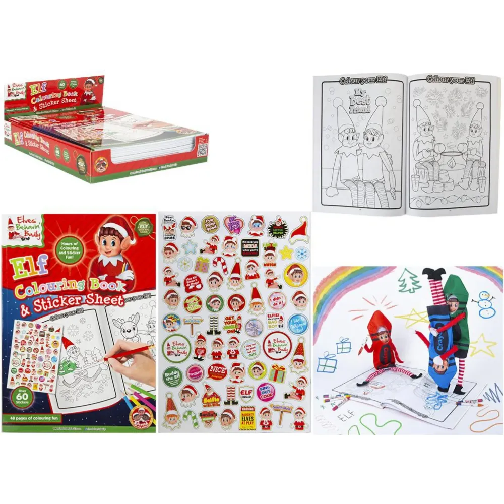 Elves Behavin' Badley XL Elf Colouring Bok 48 Pages Klistremerke Ark CDU