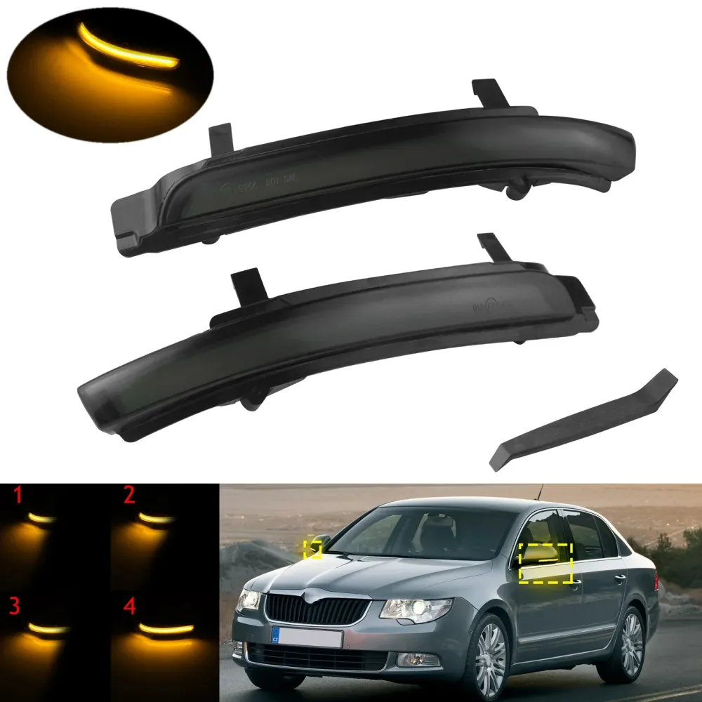 Dynamic Amber LED Side Mirror Indicator Pair Skoda Octavia II 1Z3/1Z5 and Superb II 3T4/3T5