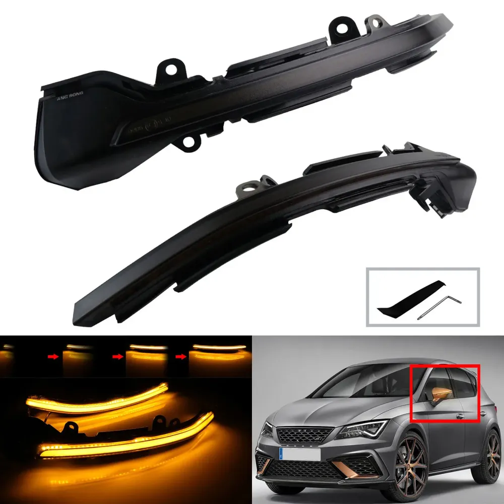 Pair Amber Dynamic LED Front Door Wing Mirror Indicator Lights Seat Ibiza MK5 Arona Leon Set