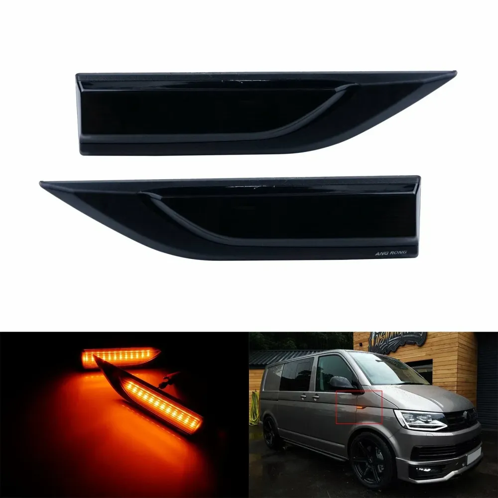 VW T6 Transporter Caravelle Amber LED Side Marker Lights Black Lens