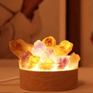 Nye, mini Led Crystal Nattlamper... Ametyst + Yellow Quartz Points, 6x6cm