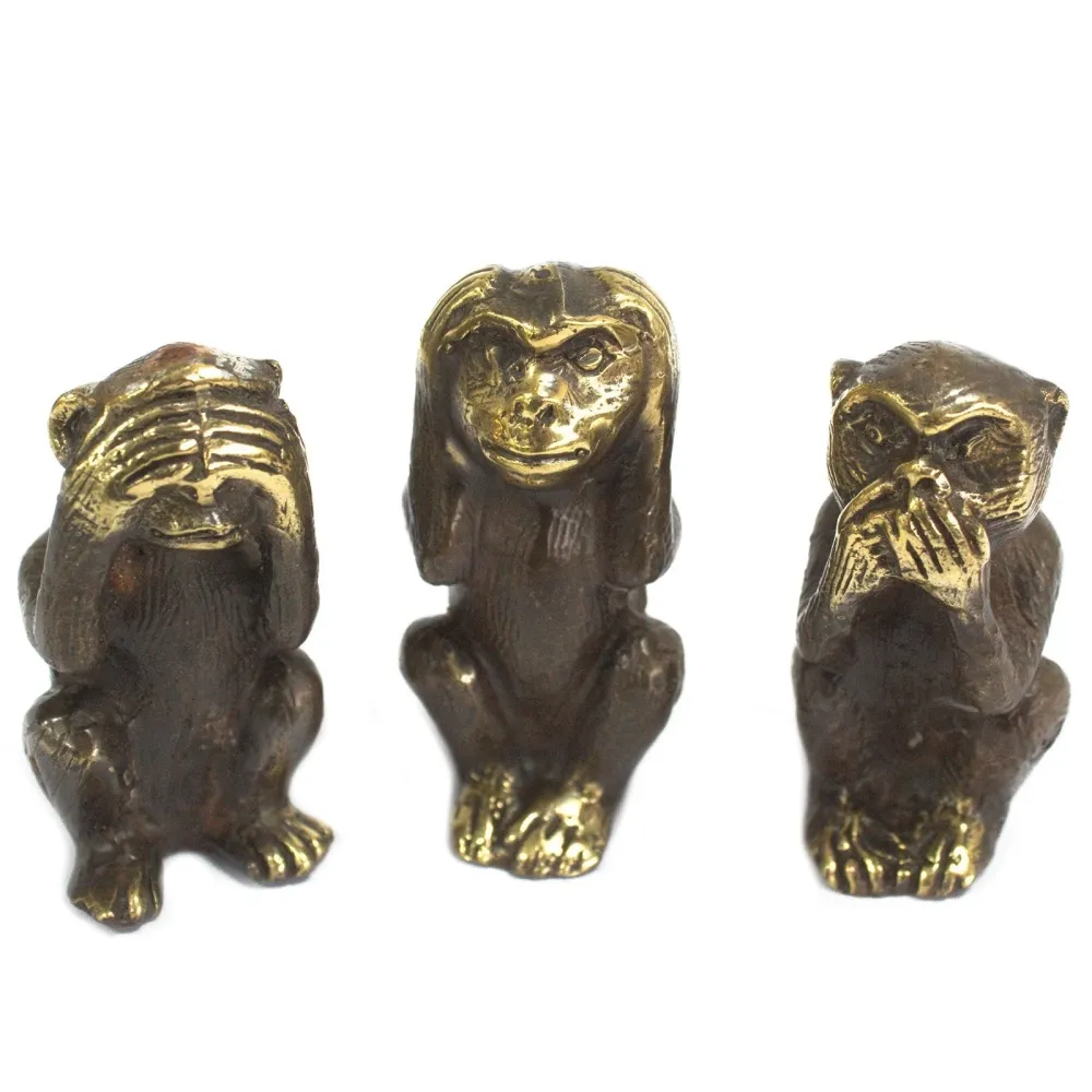 Messing Tre Kloke Aper Statuer Sett med 3