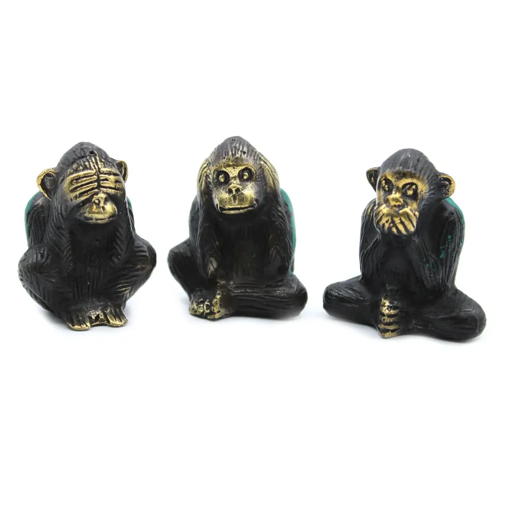 Messing Tre Kloke Aper Statuer Sett med 3