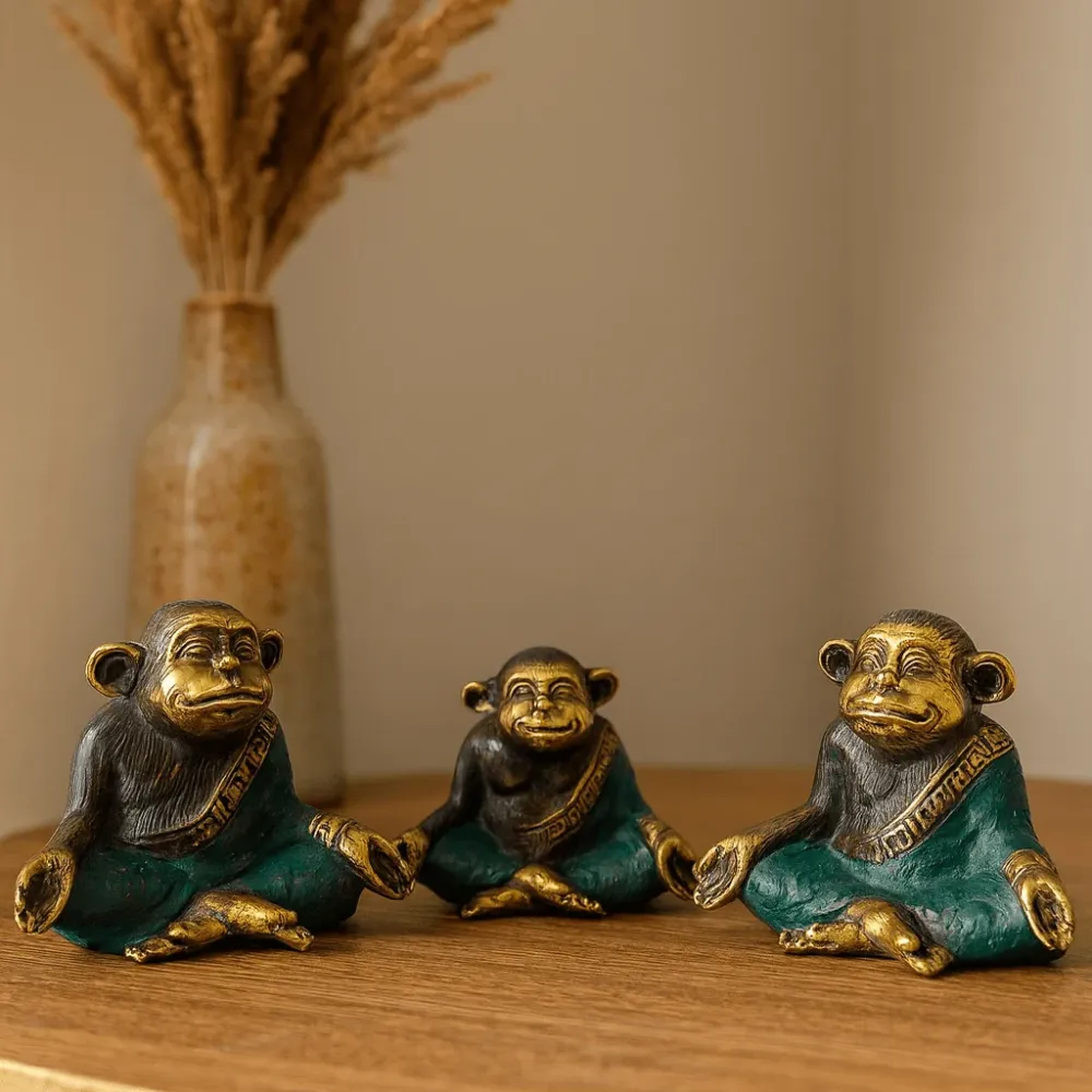 Messing yoga apefigurer, sett med 3