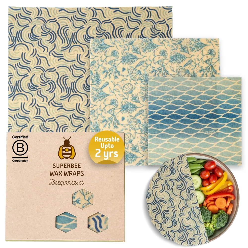 Startsett med bivoks matomslag – Summer Vibes, 3 stk 🐝 -åndsbestil, på lager 20.april