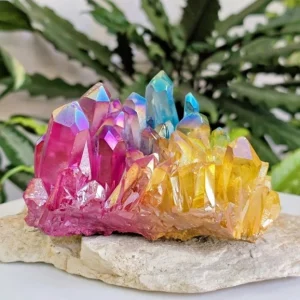 Trendy Aura Quartz Clustre , Mixed Color, behandlet naturlig Quartz, xsmall 100 - 200 Gram