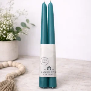 Håndlagde bivokslys, dryppfrie – teal / 25 cm