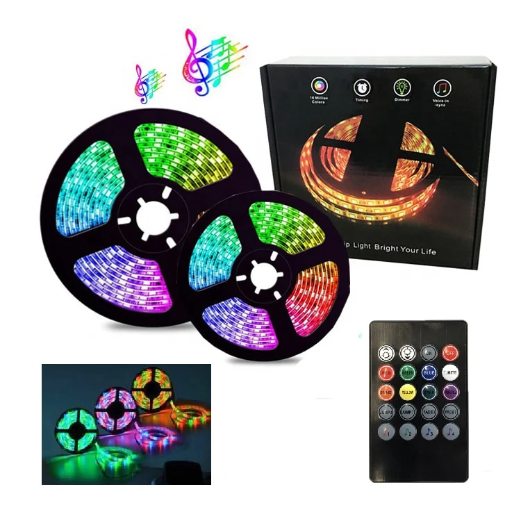 LED STRIP 5m. - en lyskjede med fjernkontroll og musikksensor (kan blinke etter din musikk og tale)