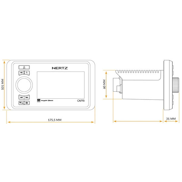 Hertz, Capri H100 DAB+ Marine Radio med 4,3" TFT Skærm og 600W Effekt