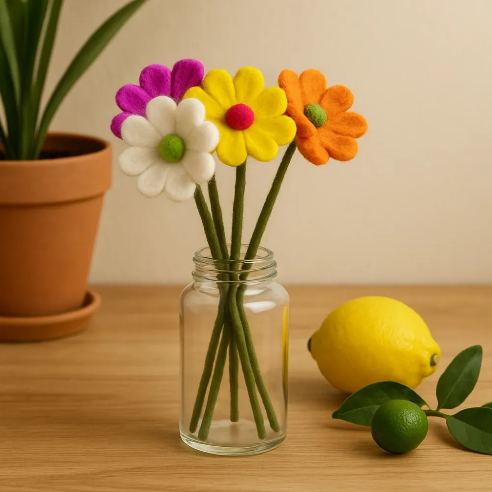 Filtdaisyblomster assorterte farger sett med 6