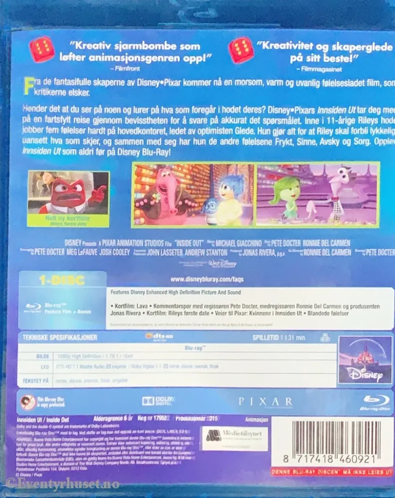 Disney pixar Blu-ray. Innsiden ut.