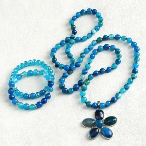 Nye Natural Stone Kjede + Armbånd fra MICCI DESIGN, Blue AGATE Stone + Decor