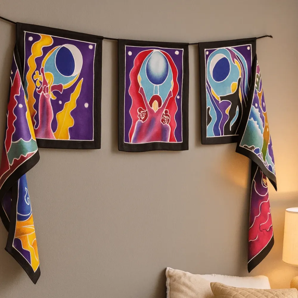 Batikk veggflagg Månegudinne sett med 7