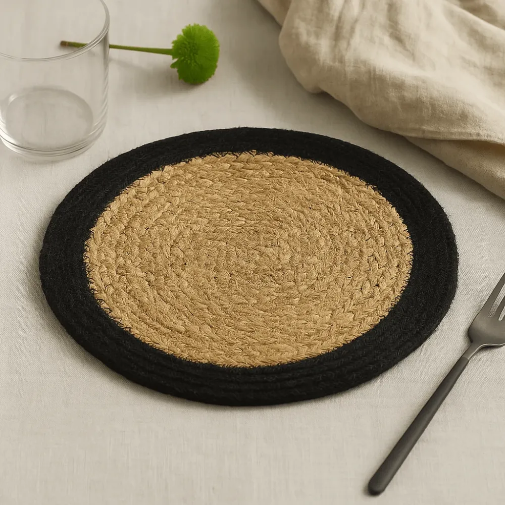 Jute bomull bordbrikke 30cm, svart kant
