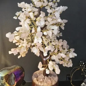 KAMPANJE / håndlaget Indisk 500 Chips Bonsai Lykketre 25 - 30cm med Rose Quartz Chips stener