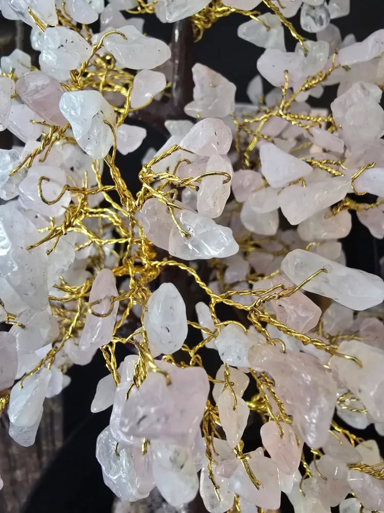 KAMPANJE / håndlaget Indisk 500 Chips Bonsai Lykketre 25 - 30cm med Rose Quartz Chips stener