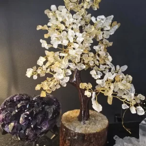 KAMPANJE / håndlaget Indisk 500 Chips Bonsai Lykketre 25 - 30cm med Citrine & Clear Quartz Chips stener.