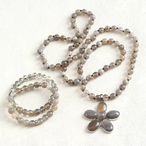 Nye Natural Stone Kjede + Armbånd fra MICCI DESIGN, Grey AGATE Stone + Decor