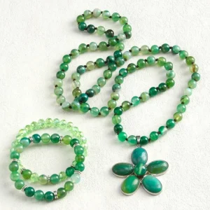 Nye Natural Stone Kjede + Armbånd fra MICCI DESIGN, Green AGATE Stone + Decor