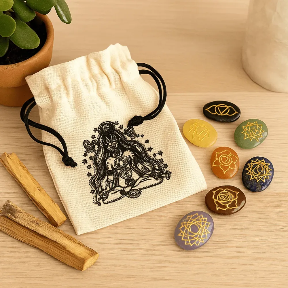 Chakra steinsett, 7 store ovale steiner