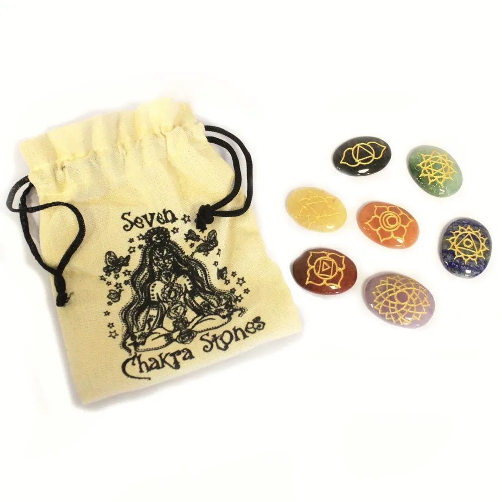 Chakra steinsett, 7 store ovale steiner