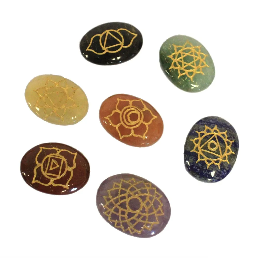 Chakra steinsett, 7 store ovale steiner