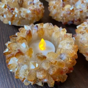 Kampanje / HÅndlaget Brazilian CITRINE Quartz ClusterpointTelys krystalldekorasjon, ca. 10-11cm - 400gram