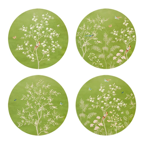 Green Chinoiserie Coasters - sett med 4
