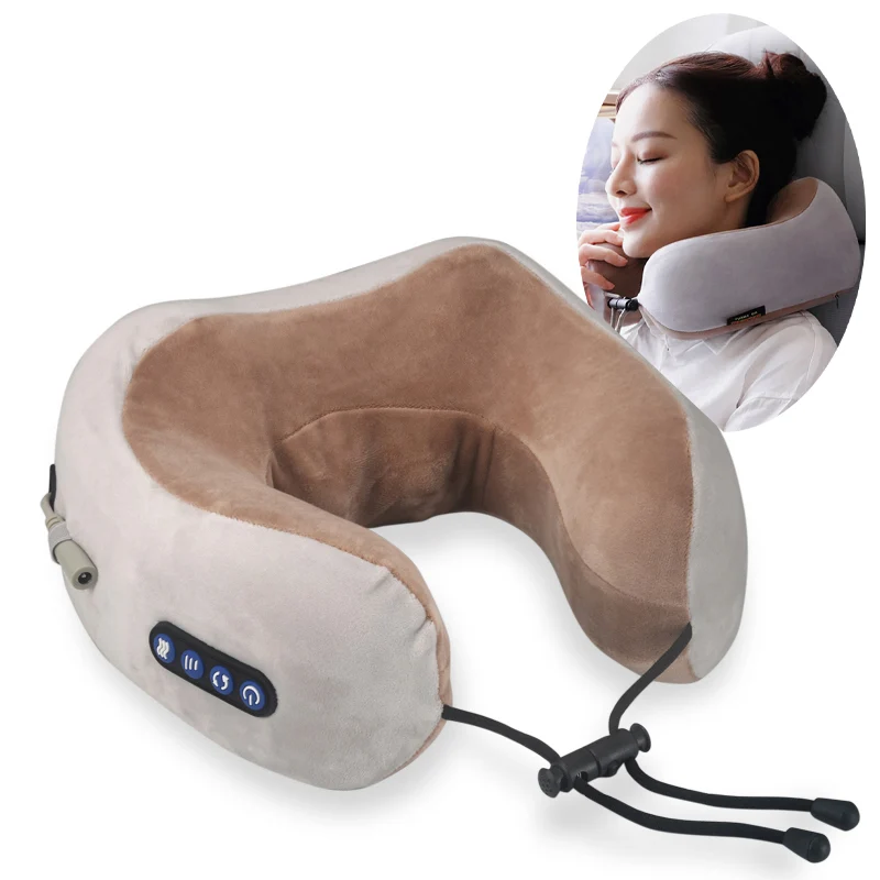 U-formet Shiatsu nakkemassasjepute med varme - eltemassasje med dyp vev, oppladbar bærbar reisepute med automatisk avslåing