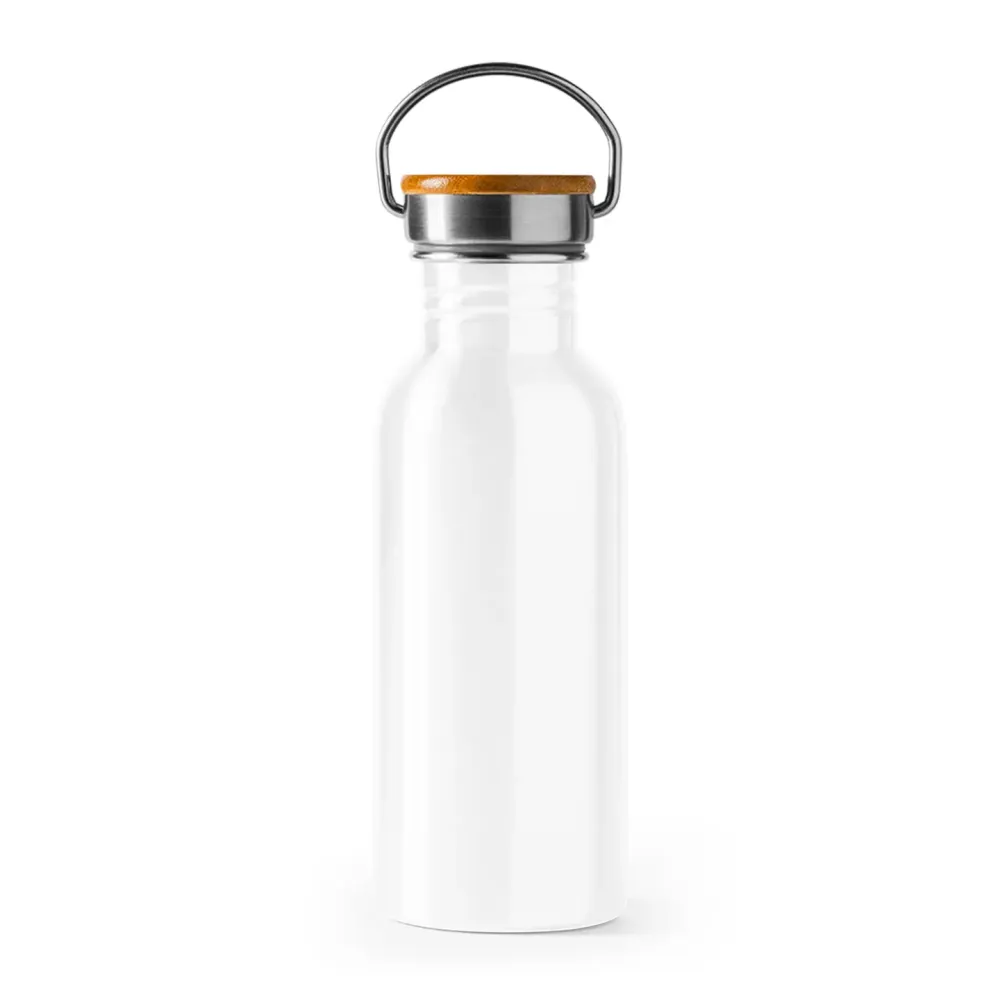 Drikkeflaske i stål og bambus 650ml hvit