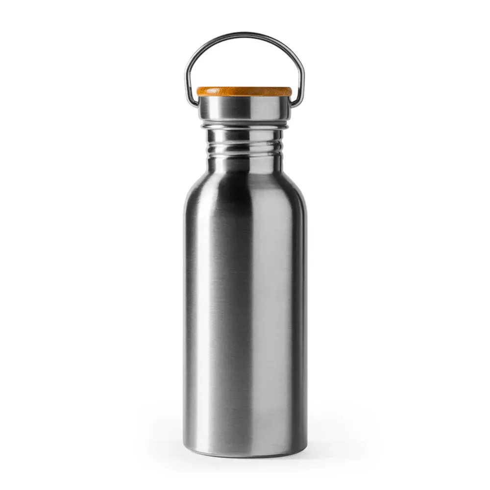 Drikkeflaske i stål og bambus 650ml sølvgrå