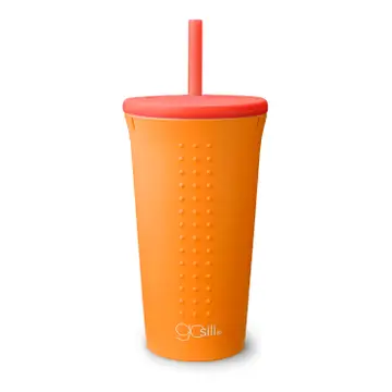 Drikkekopp i silikon 470ml. Oransje og rød