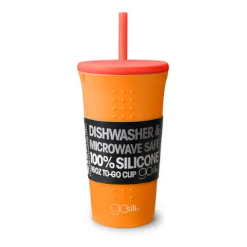 Drikkekopp i silikon 470ml. Oransje og rød