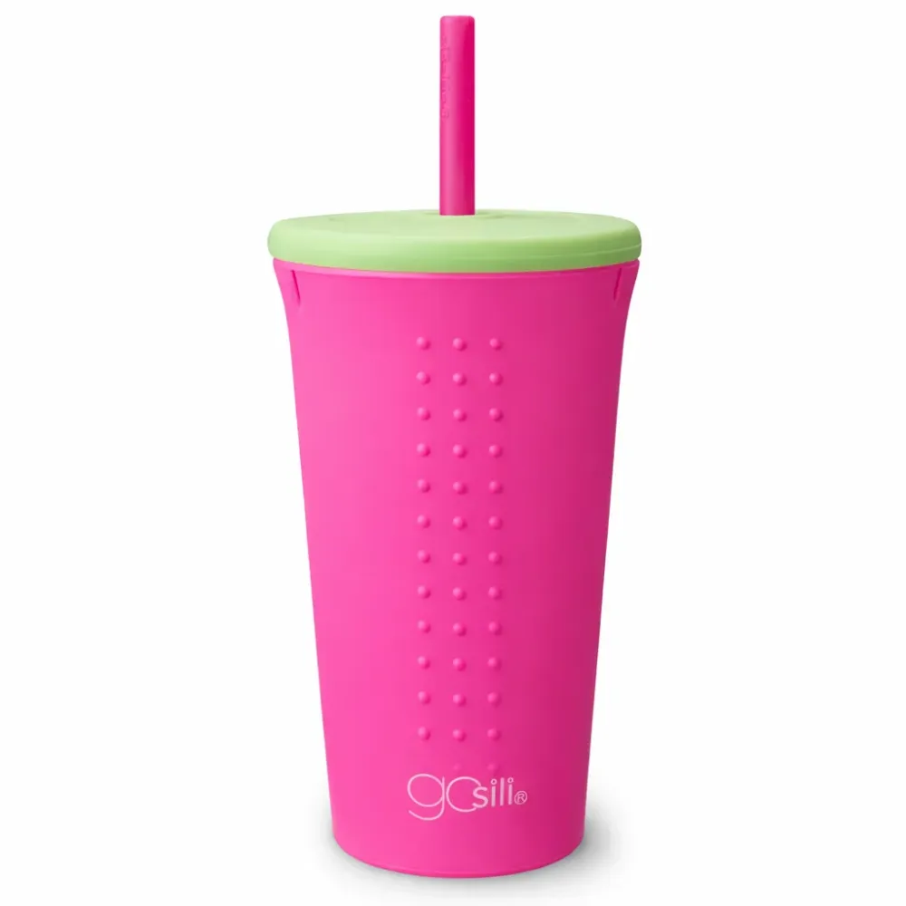 Drikkekopp i silikon 470ml. Rosa og grønn