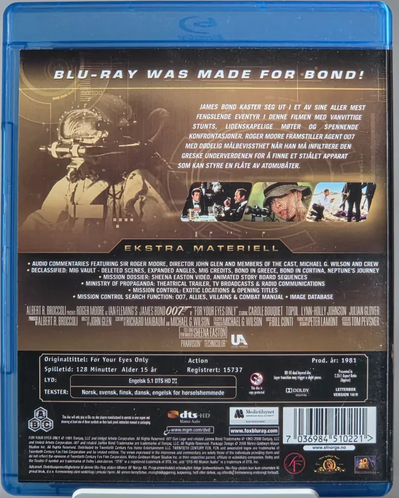 Your Eyes Only (1981). Blu-ray.