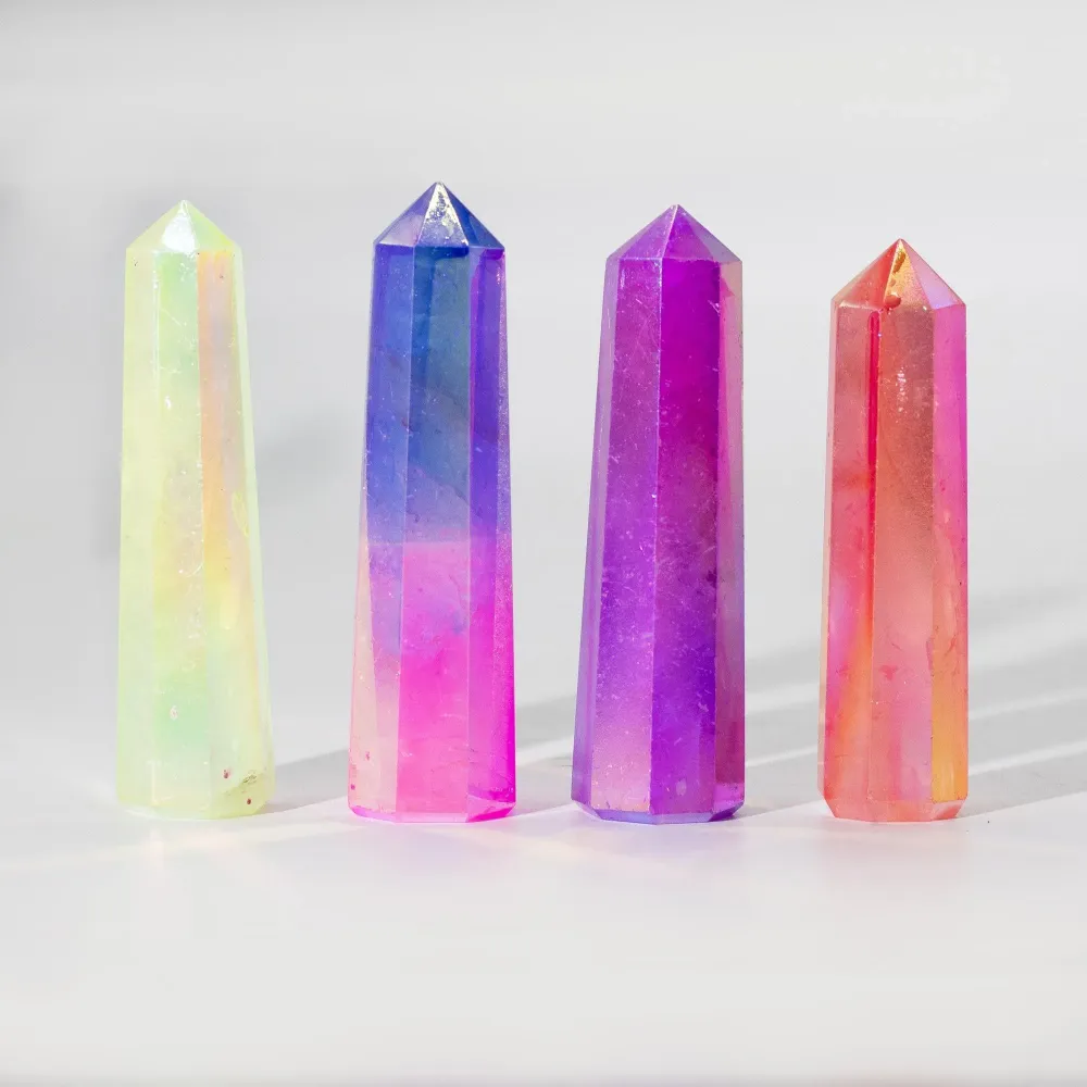 Gemstensk obeliskspiss 9 cm – Aurura krystallkvarts – Fersken