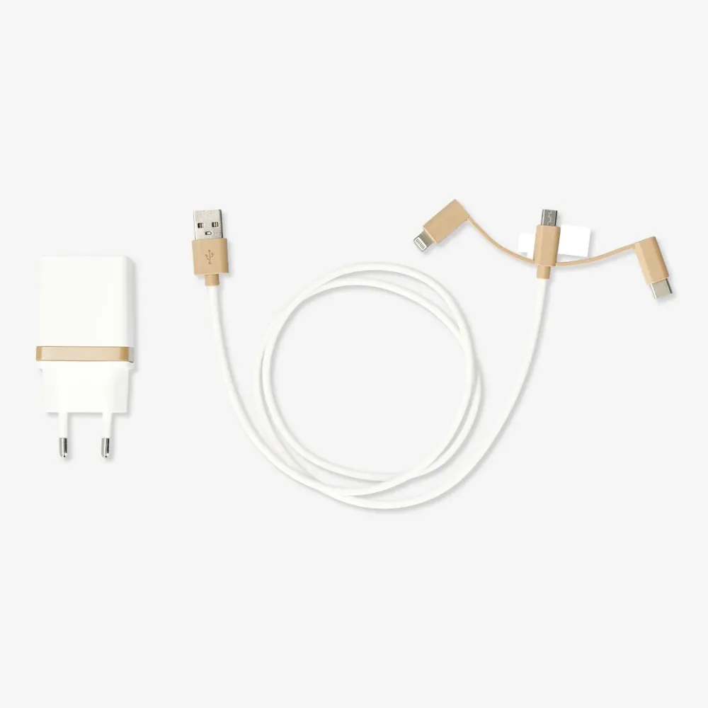 Vegglader. Lightning, USB-C og mikro USB