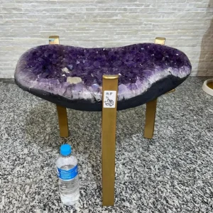 KAMPANJE / Extra Plus Brazilian Amethyst Geode SOFA Table Metal Frame Table w/Druzy big Cluster, ca. 37kg m/ramme - 56x44c...