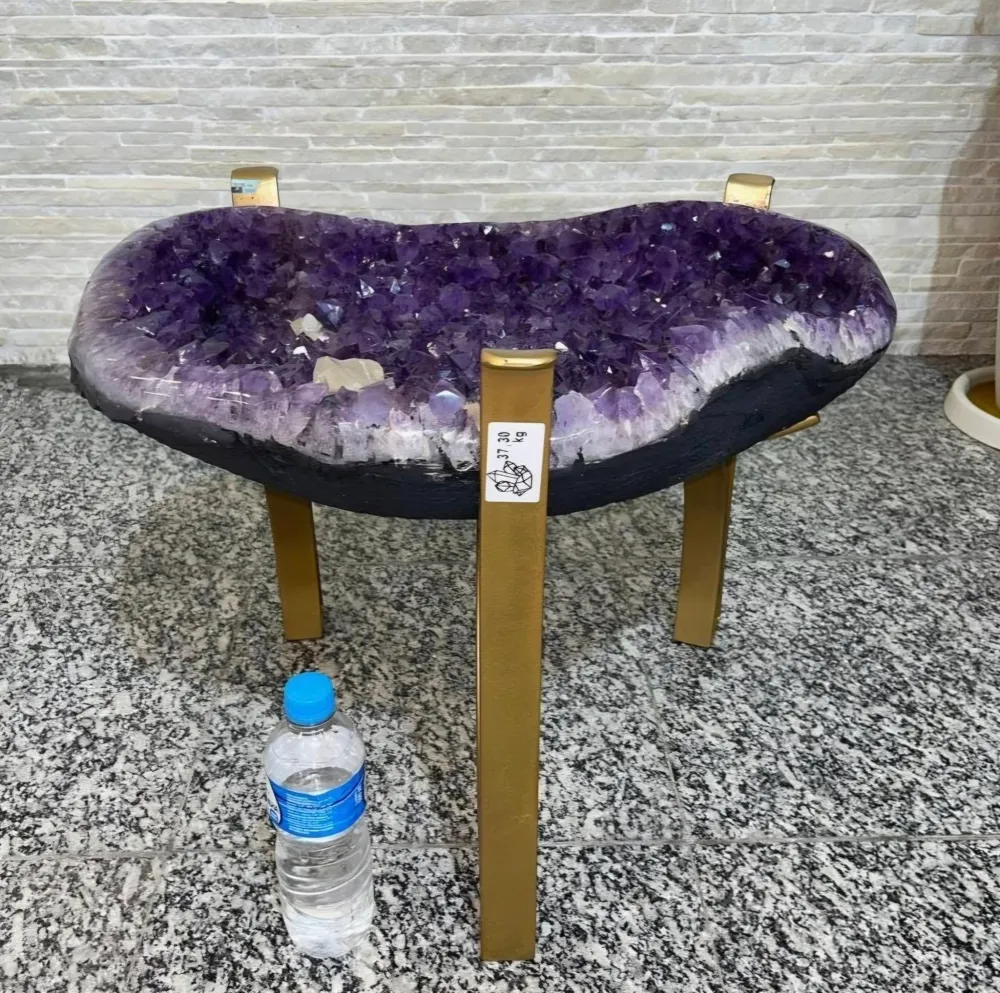 KAMPANJE / Extra Plus Brazilian Amethyst Geode SOFA Table Metal Frame Table w/Druzy big Cluster, ca. 37kg m/ramme - 56x44c...