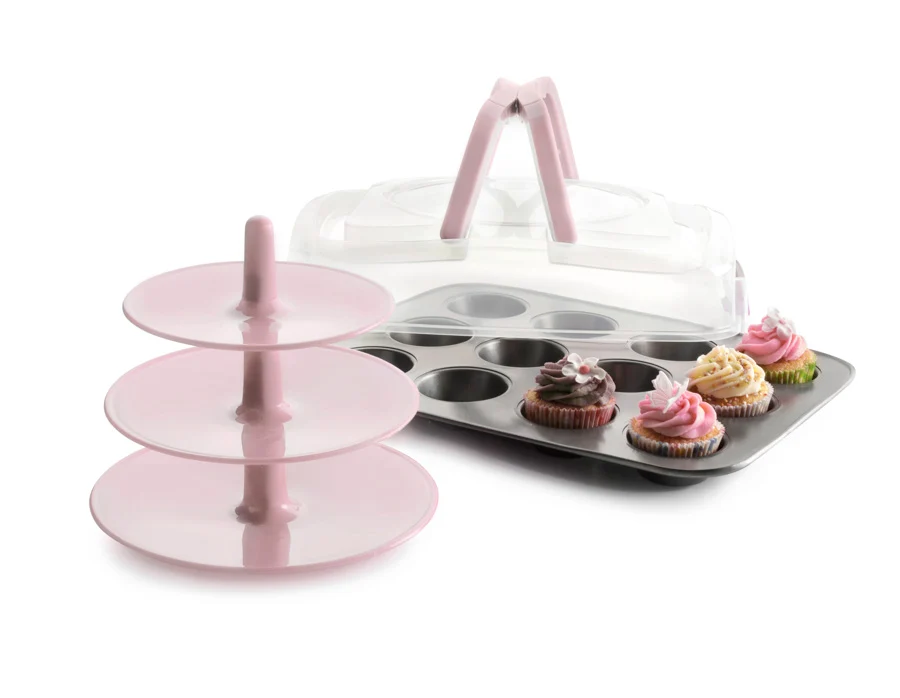 Muffinsbrett m/lokk og muffinsstativ